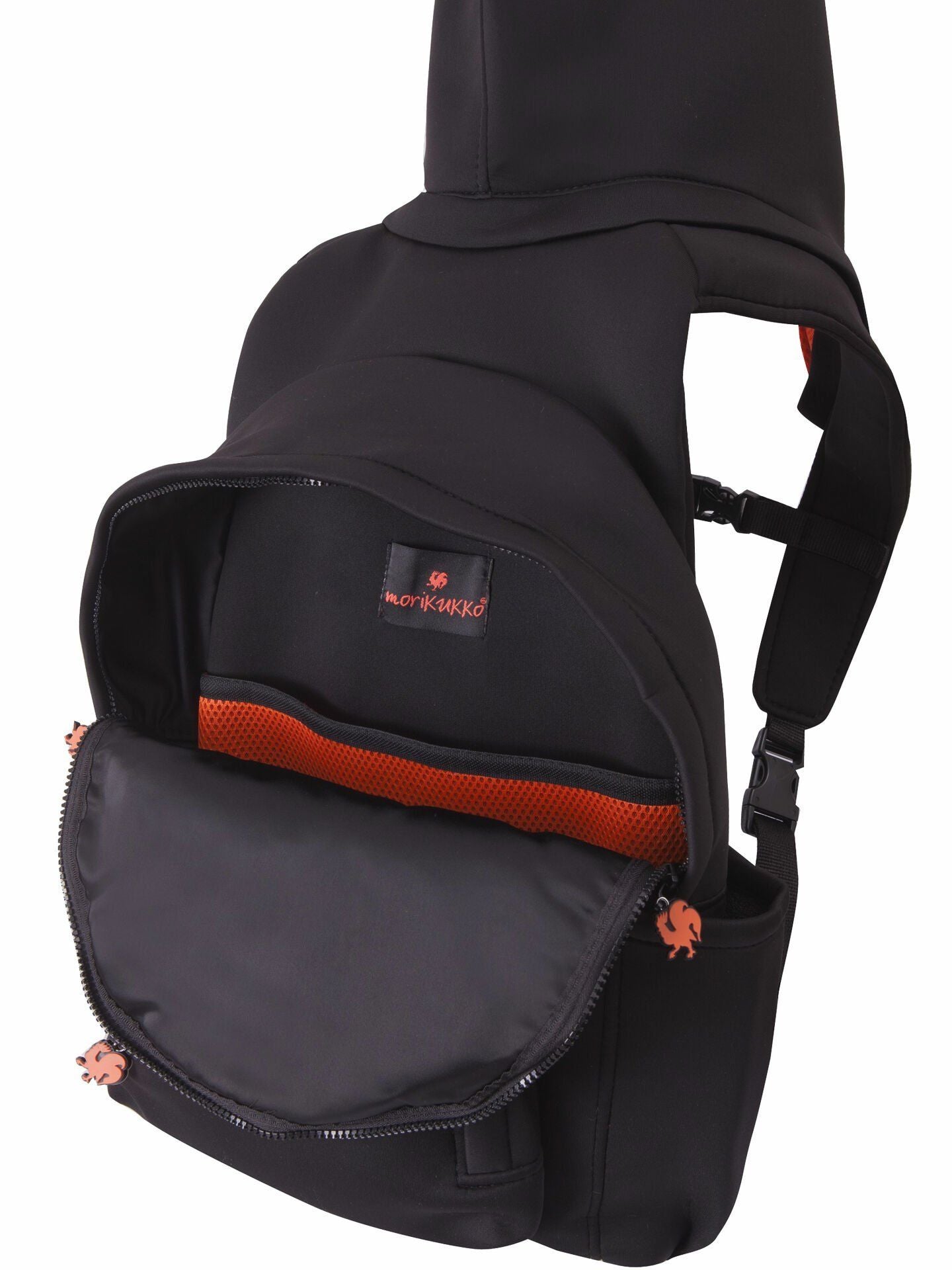 Morikukko Black Basic Neon Orange Hooded Backpack