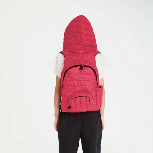 Morikukko Puffer Fuchsia Hooded Backpack