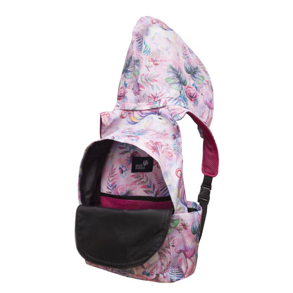 BACK TO SCHOOL FLAMINGO AND UNICORN HOODED BACKPACK