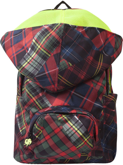 Morikukko Back To School Red Plaid Hooded Backpack