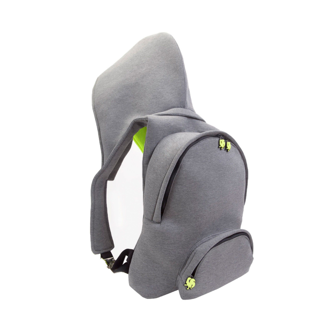 Morikukko Grey Basic Neon Yellow Hooded Backpack