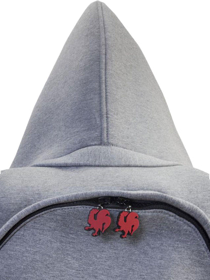 Morikukko Grey Basic Red Hooded Backpack