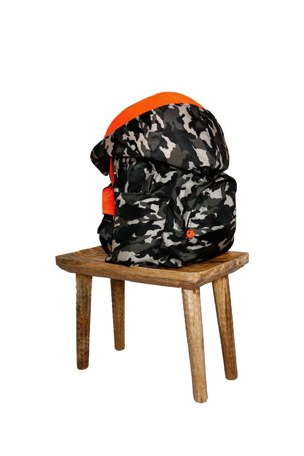 Morikukko Back To School Camo Neon Orange Hooded Backpack